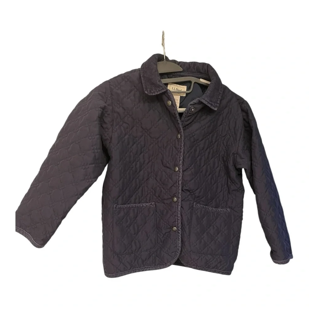L.L. Bean Girls Quilted‎ Barn Jacket Navy Blue w/ Corduroy Trim M (10–12)